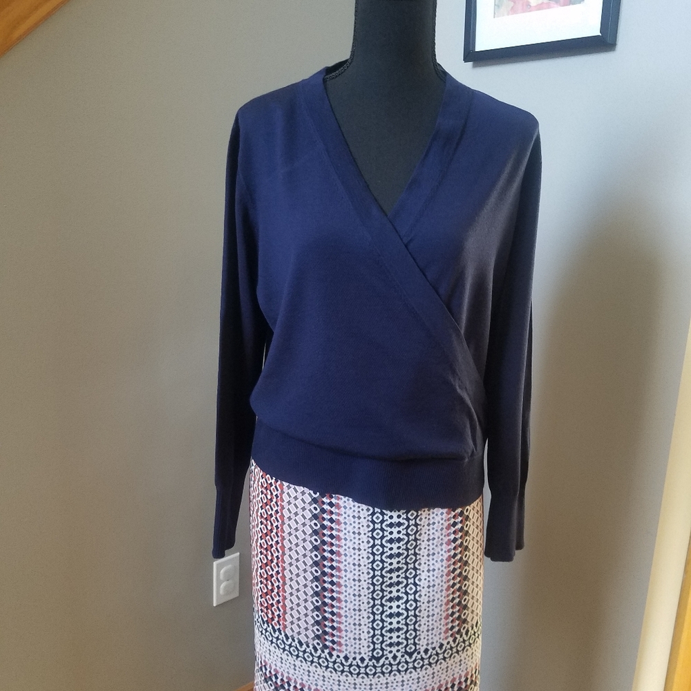 J. Crew Faux Wrap Navy Sweater